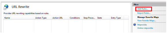 Přidání rewrite pravidel
