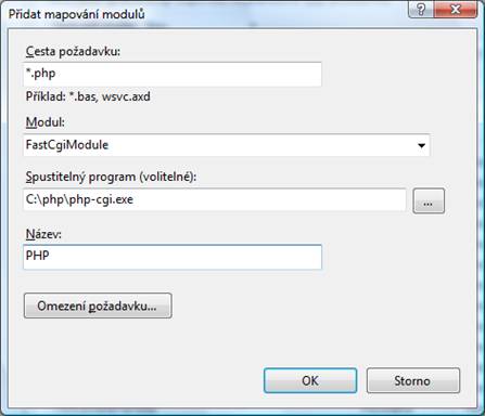 Mapování modulů v IIS