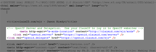 Zdrojový kód OpenID HTML stránky