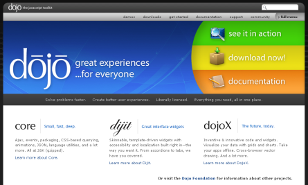 Náhled webu Dojo Toolkitu