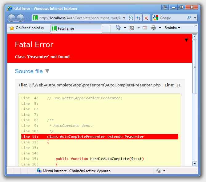 Screenshot s fatal error